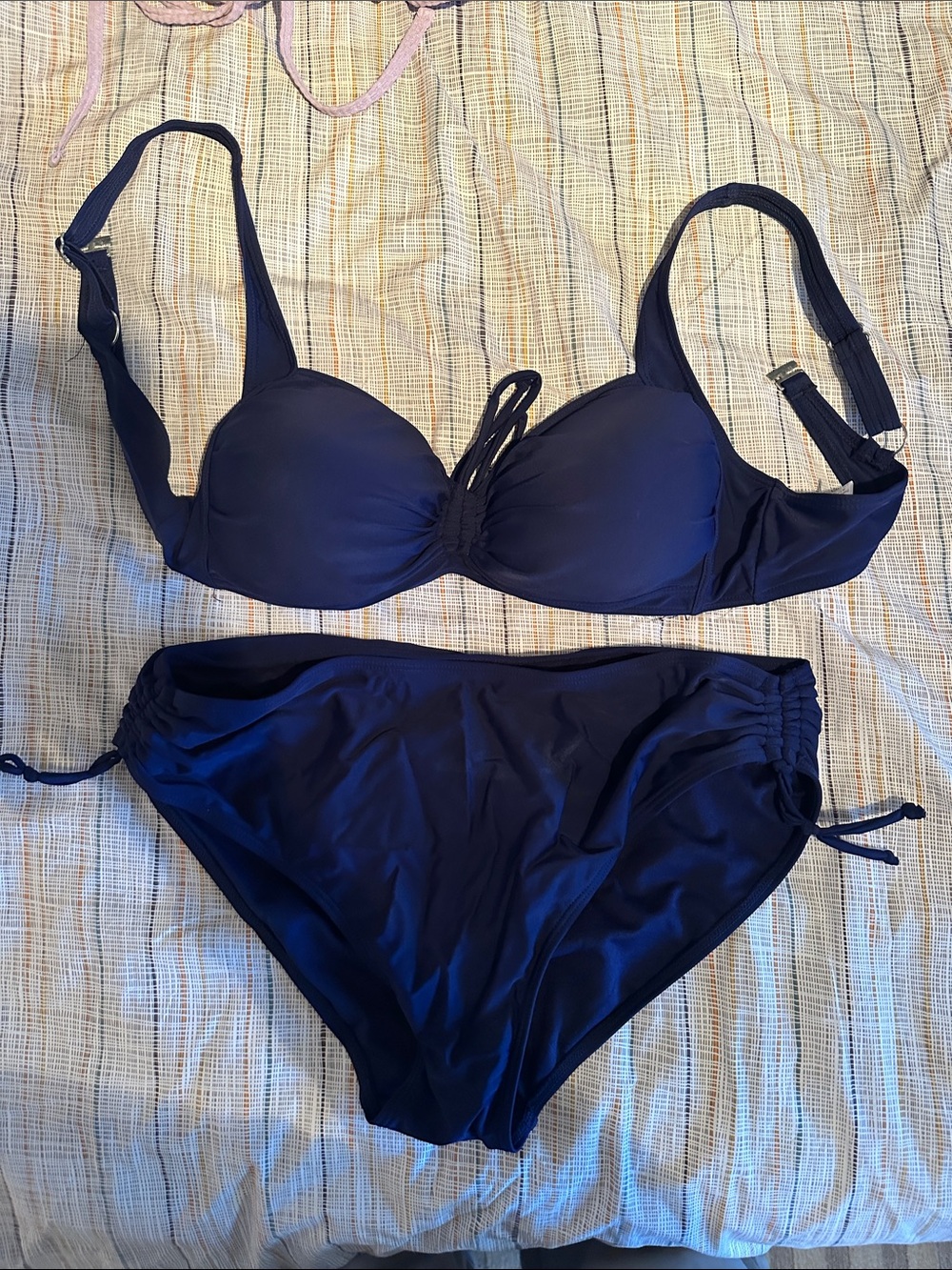 Navy Blue Women's Bikini Set - Push-Up Top and Adjustable Bottoms